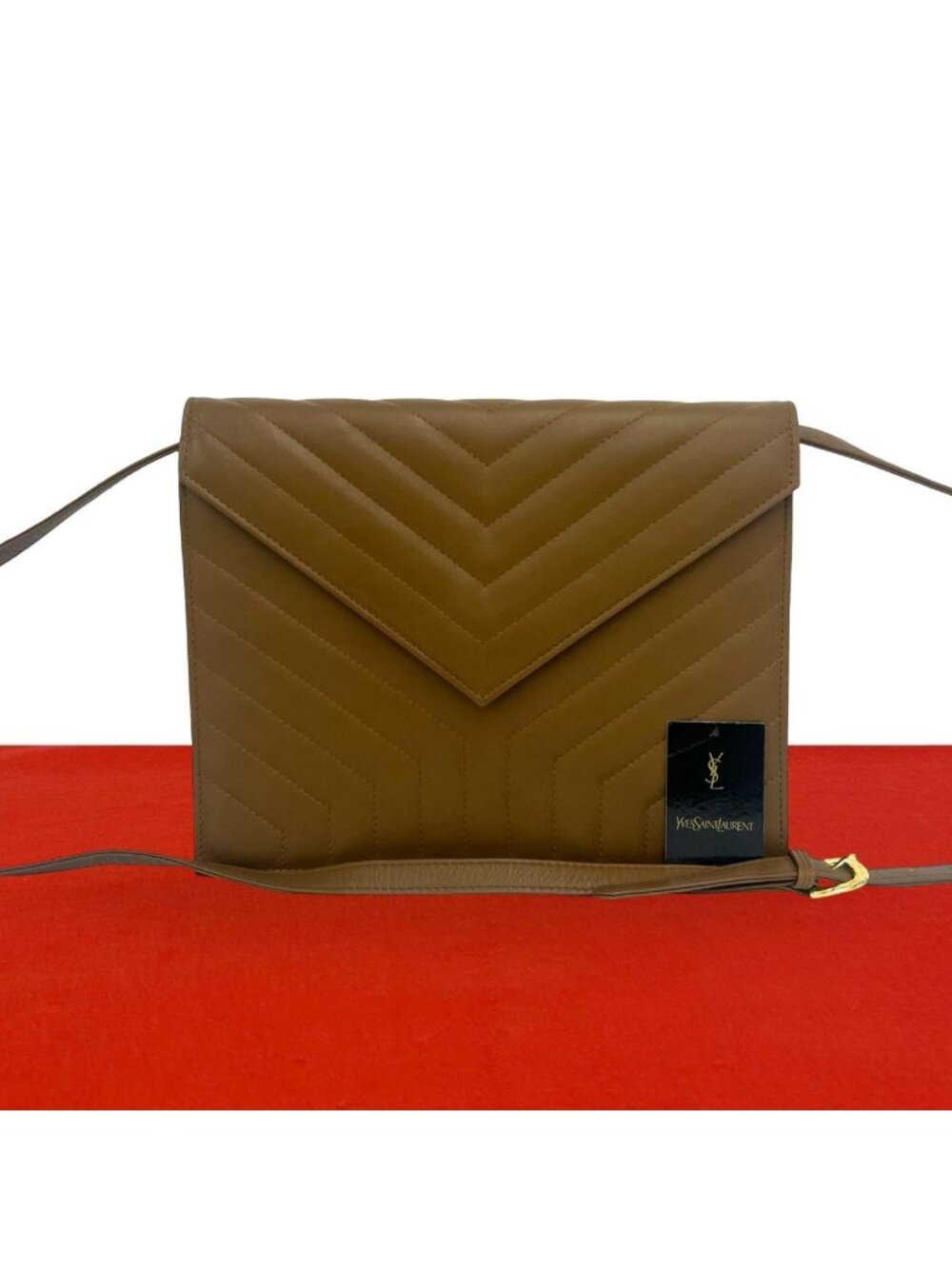 Saint Laurent Vintage Stitch Leather Shoulder Bag Pochette Brown